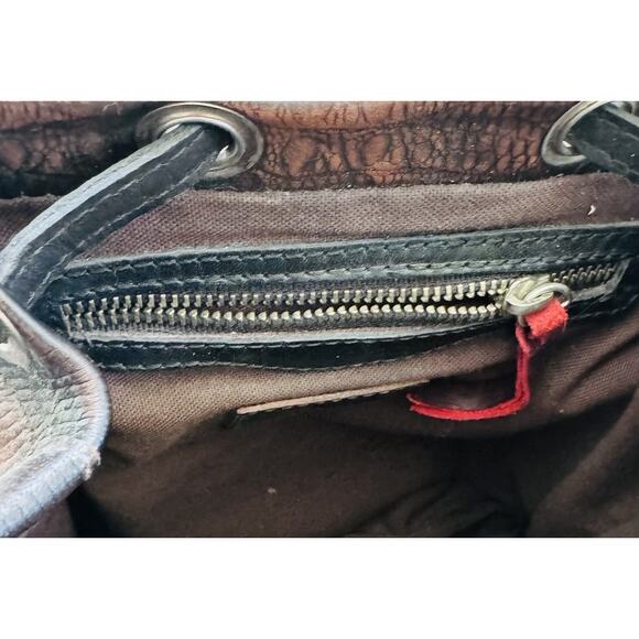 Freebird by Steven Brett Leather Backpack Croco-Embossed Drawstring - Picture 7 of 8